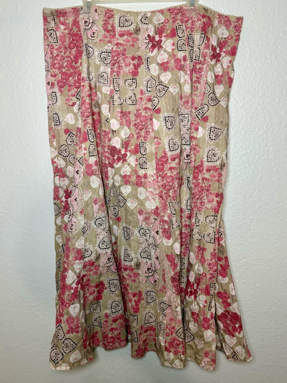 JM Collection Floral Long‎ A-Line Skirt Beige Pink White Cotton Size 14